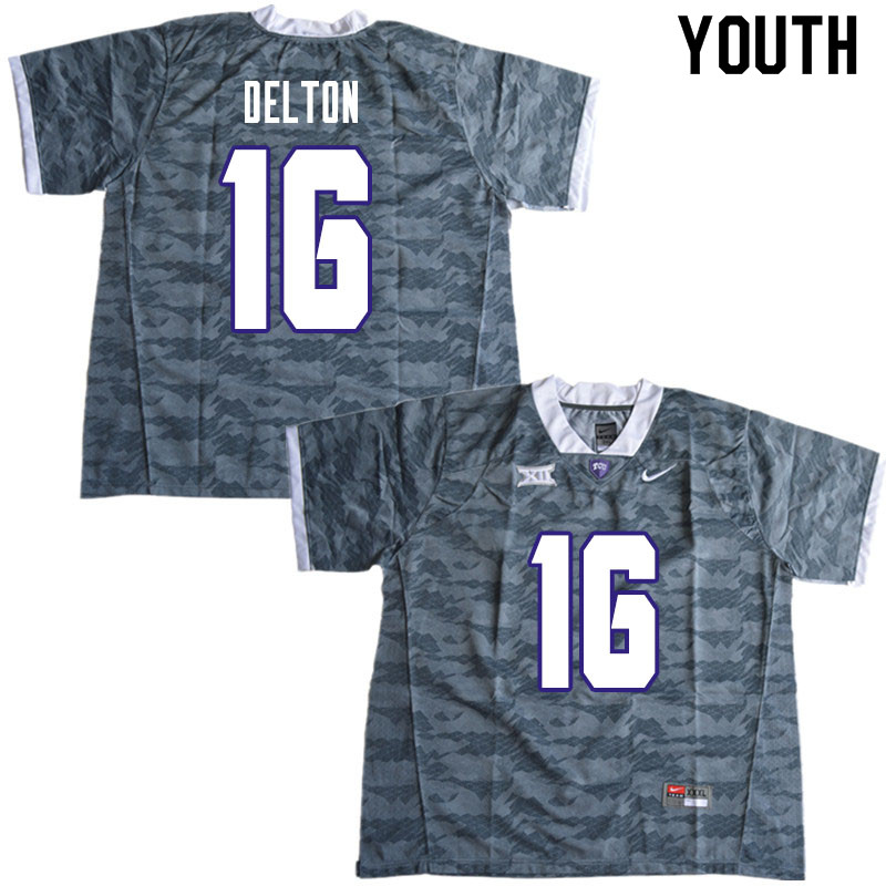 Youth #16 Alex Delton TCU Horned Frogs College Football Jerseys Sale-Gray - Click Image to Close